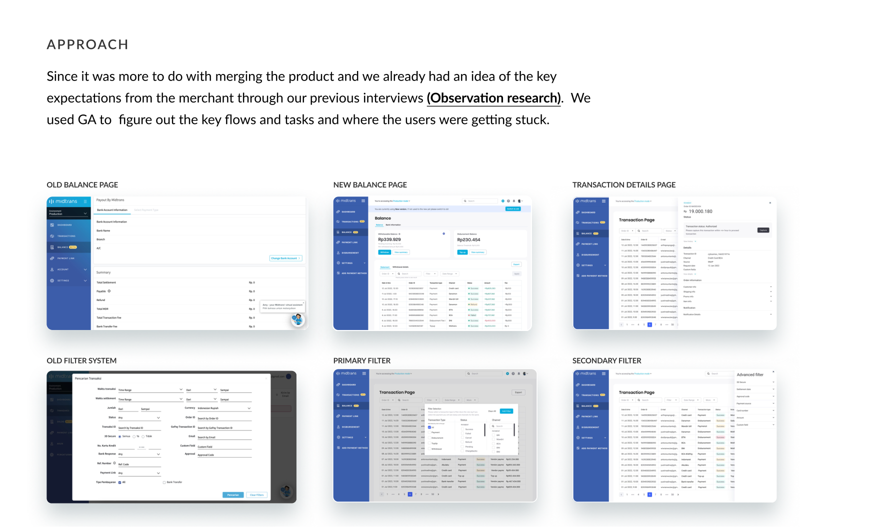 Old vs new balance and transaction pages