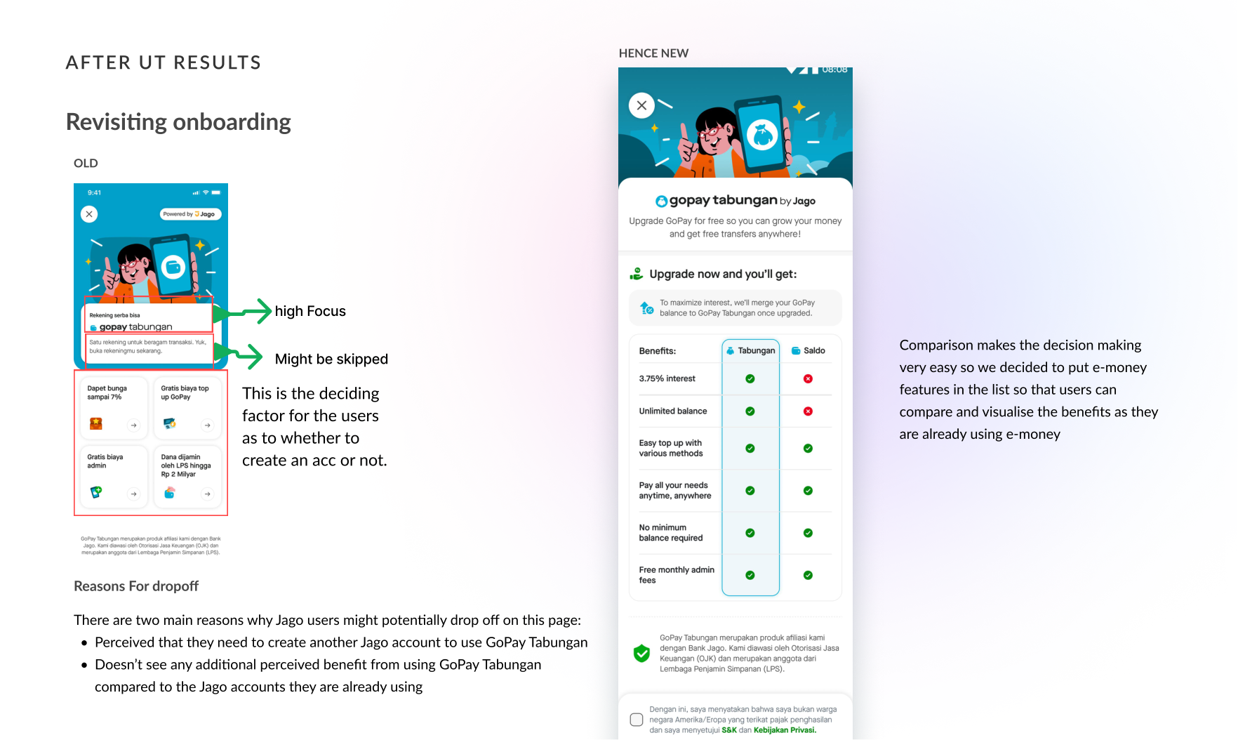 Old vs new onboarding with benefit comparison